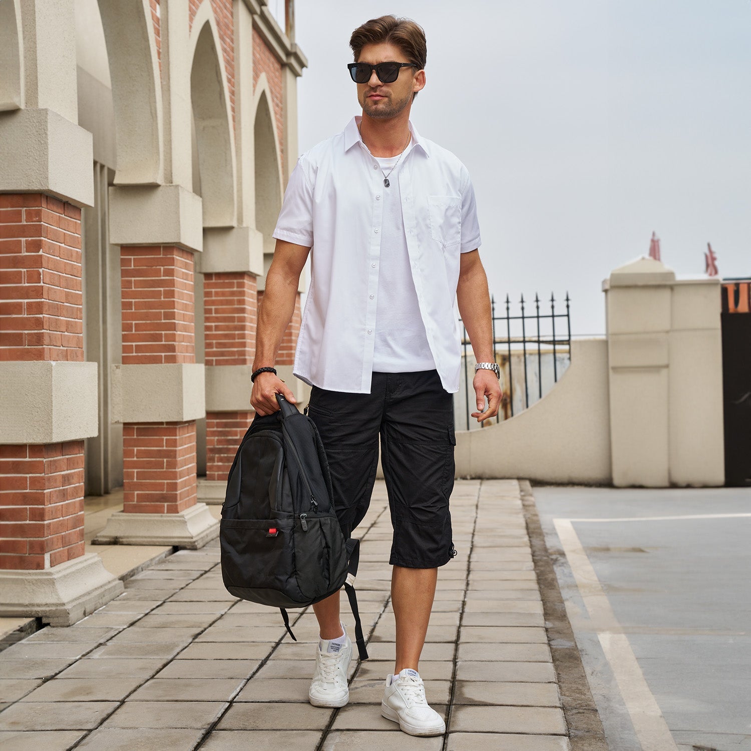 Men's Below Knee Cargo Shorts - Cotton, 7 Pockets, Work Capris - MAGCOMSEN