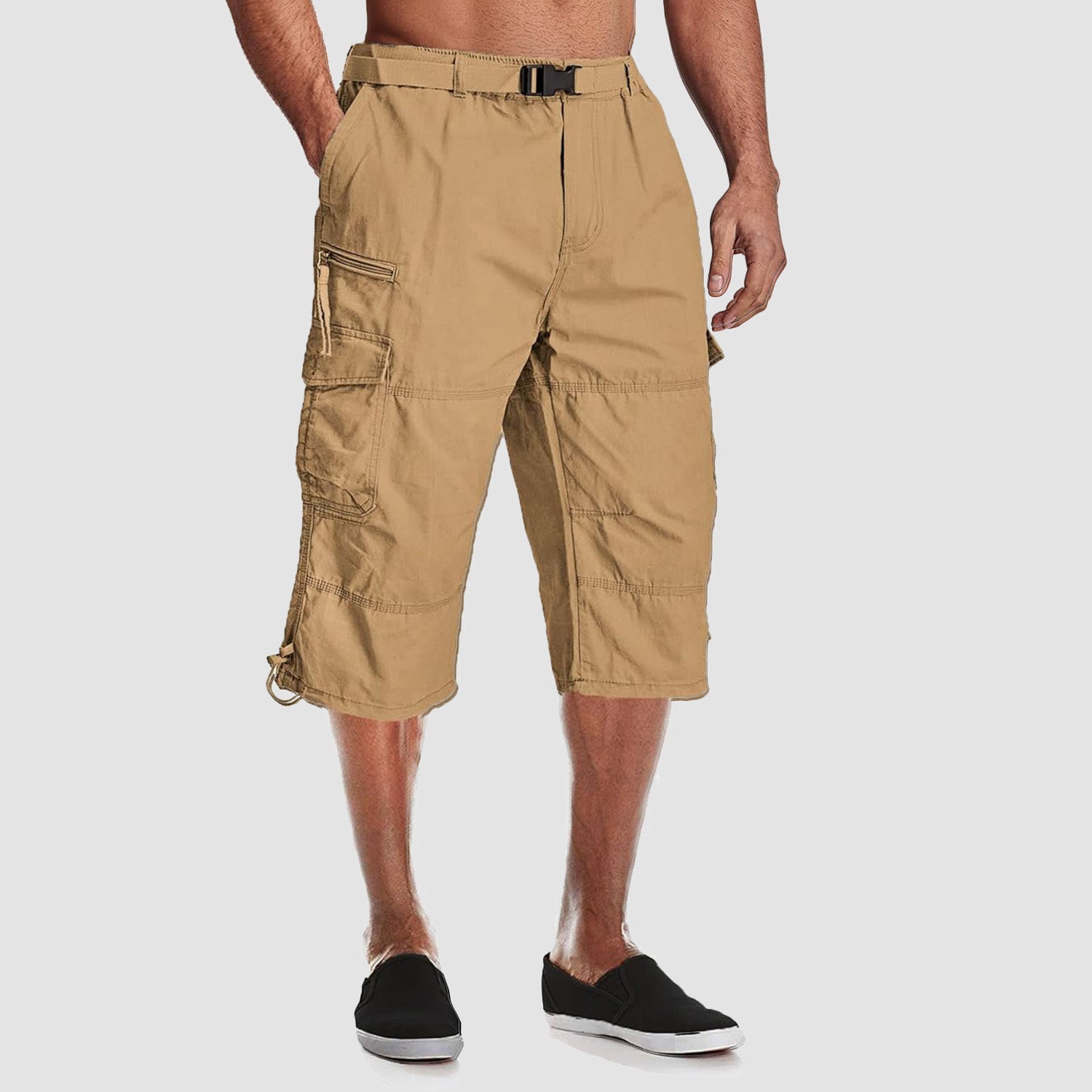 Men's Below Knee Cargo Shorts - Cotton, 7 Pockets, Work Capris - MAGCOMSEN