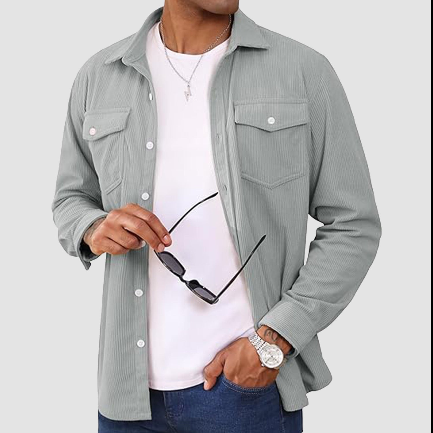 Men's Long Sleeve Corduroy Sun Protection Shirt - MAGCOMSEN