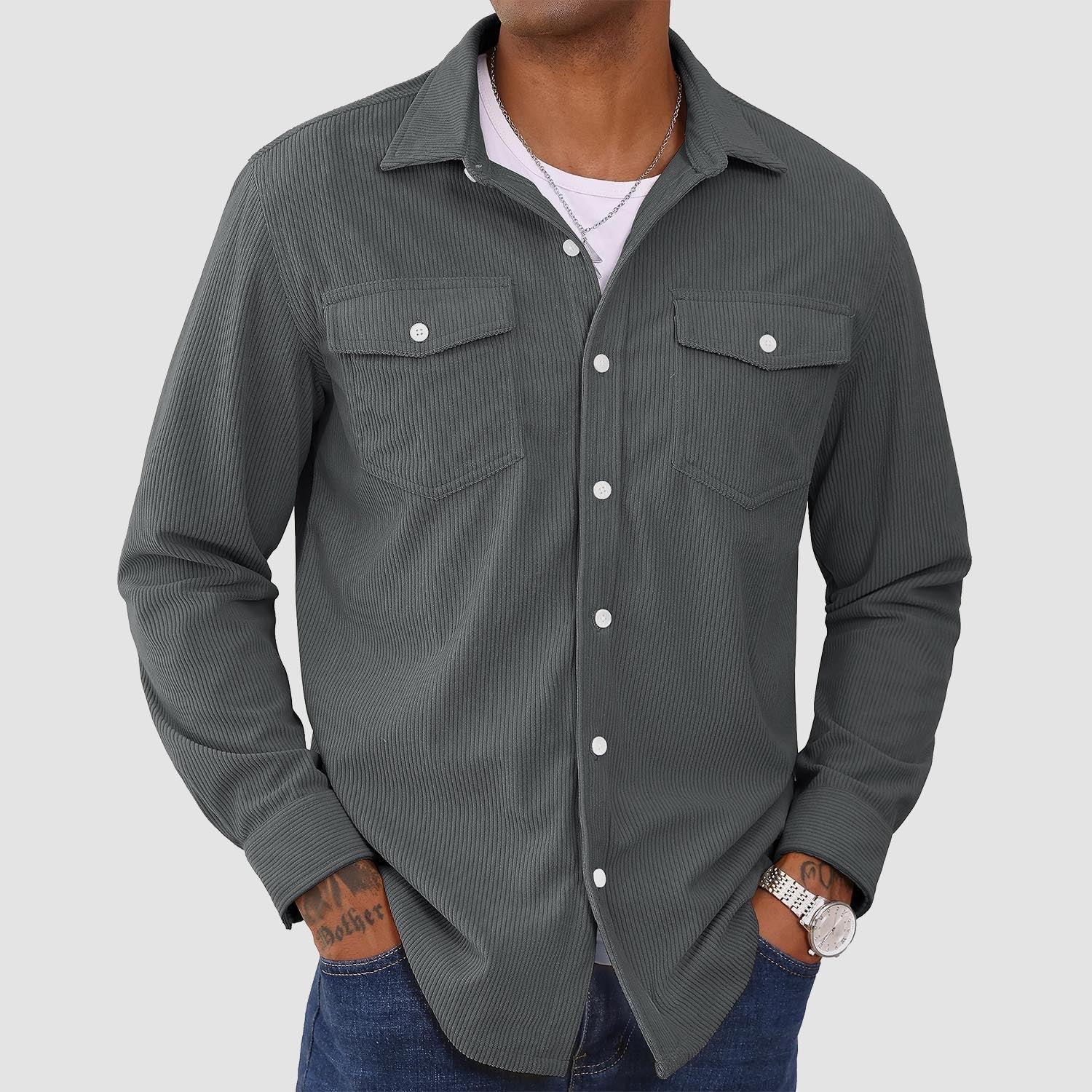 Men's Long Sleeve Corduroy Sun Protection Shirt - MAGCOMSEN