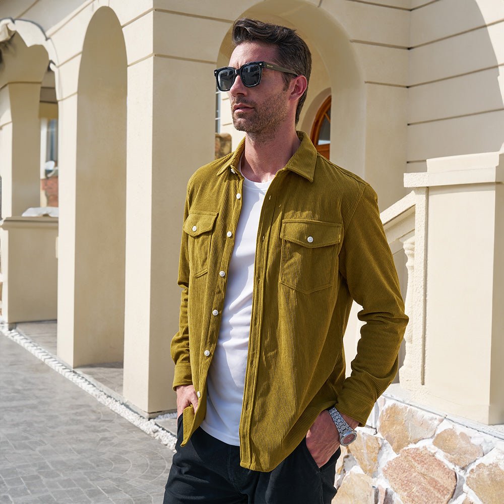 Men's Long Sleeve Corduroy Sun Protection Shirt - MAGCOMSEN