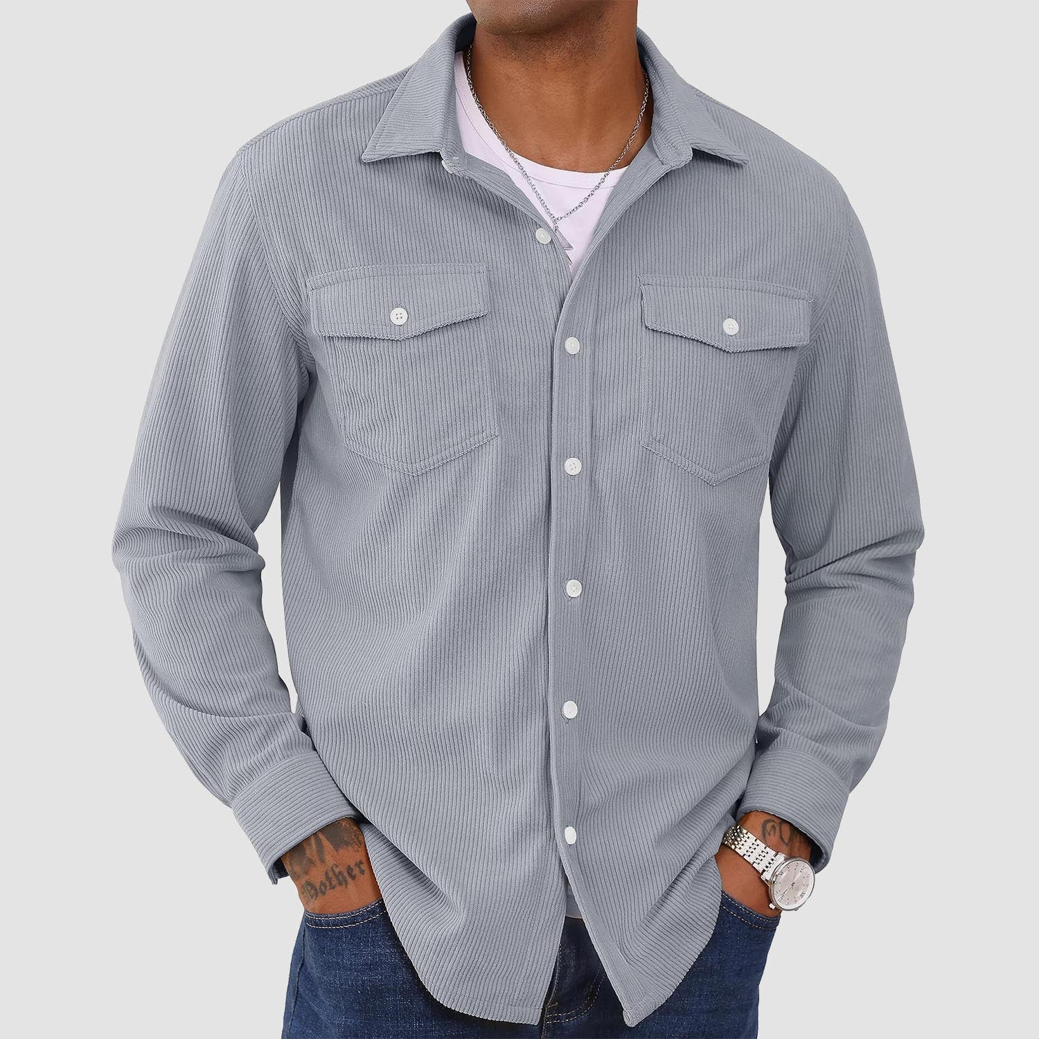 Men's Long Sleeve Corduroy Sun Protection Shirt - MAGCOMSEN