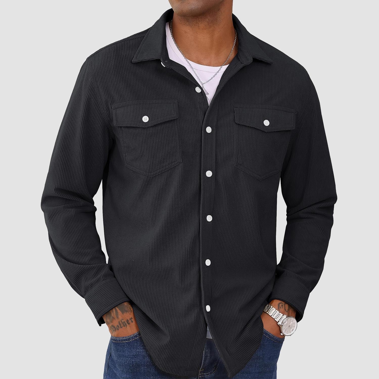 Men's Long Sleeve Corduroy Sun Protection Shirt - MAGCOMSEN