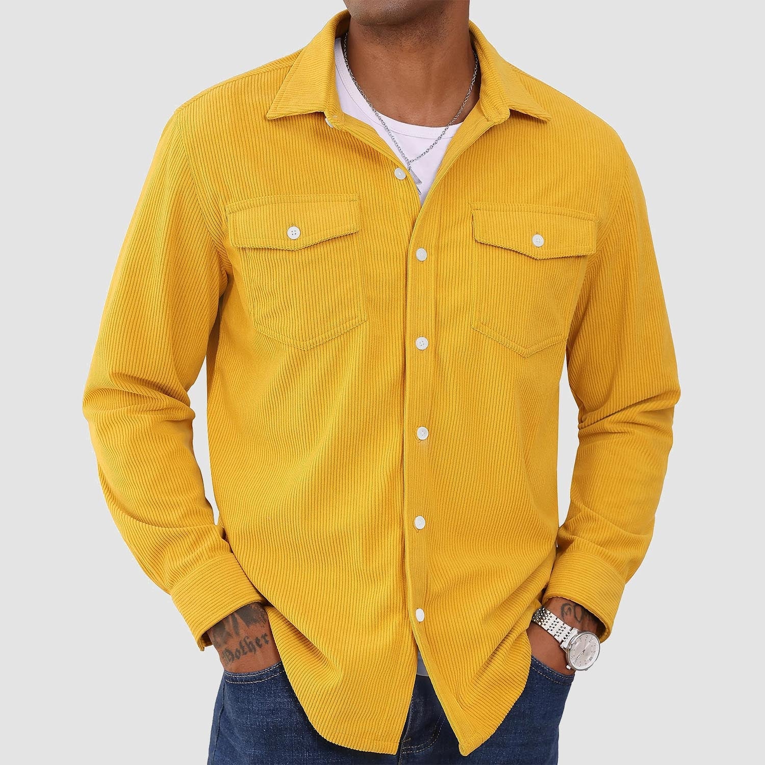 Men's Long Sleeve Corduroy Sun Protection Shirt - MAGCOMSEN