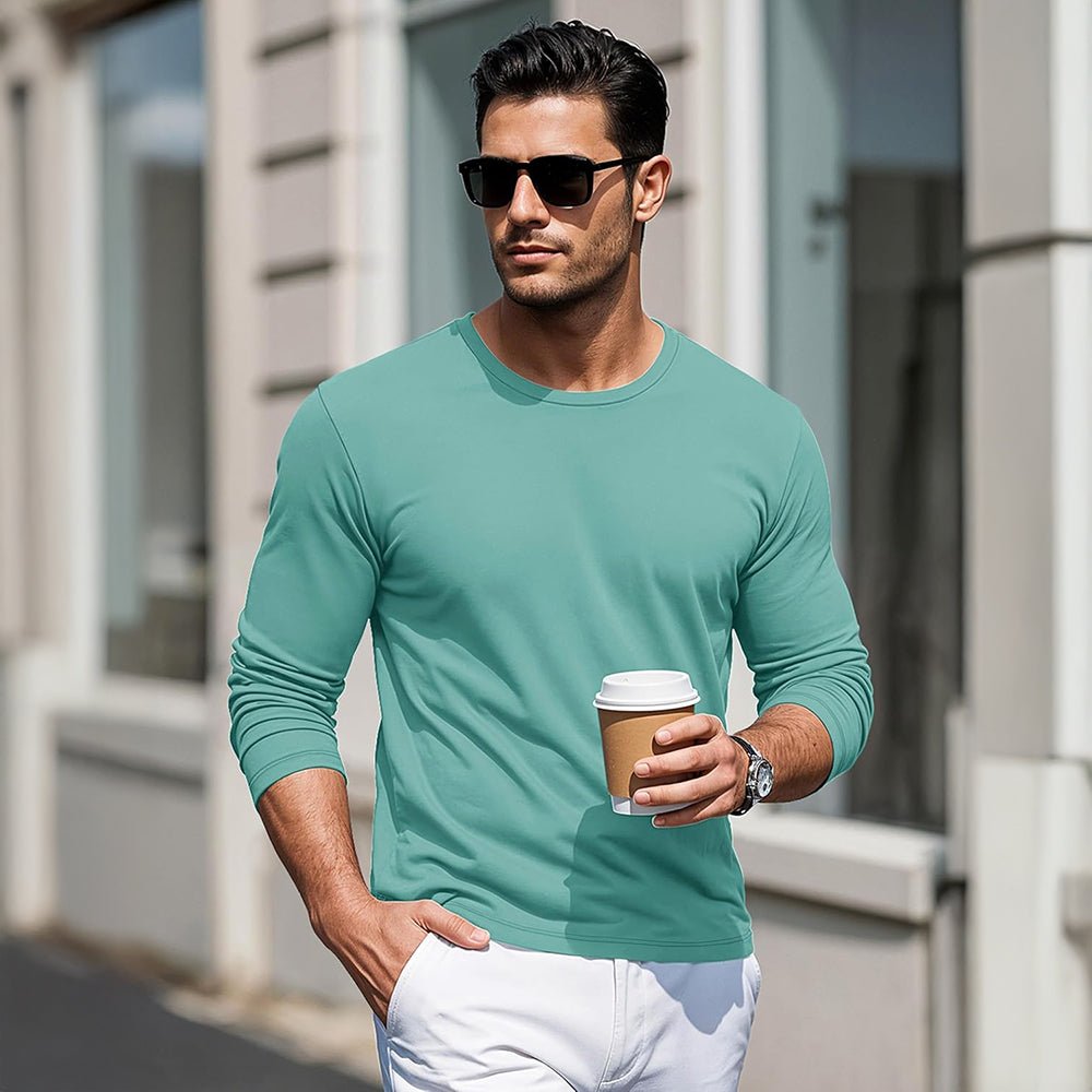 Grey Green Men's Crew Neck Long Sleeve Shirt Quick Dry Sports Shirt - MAGCOMSEN