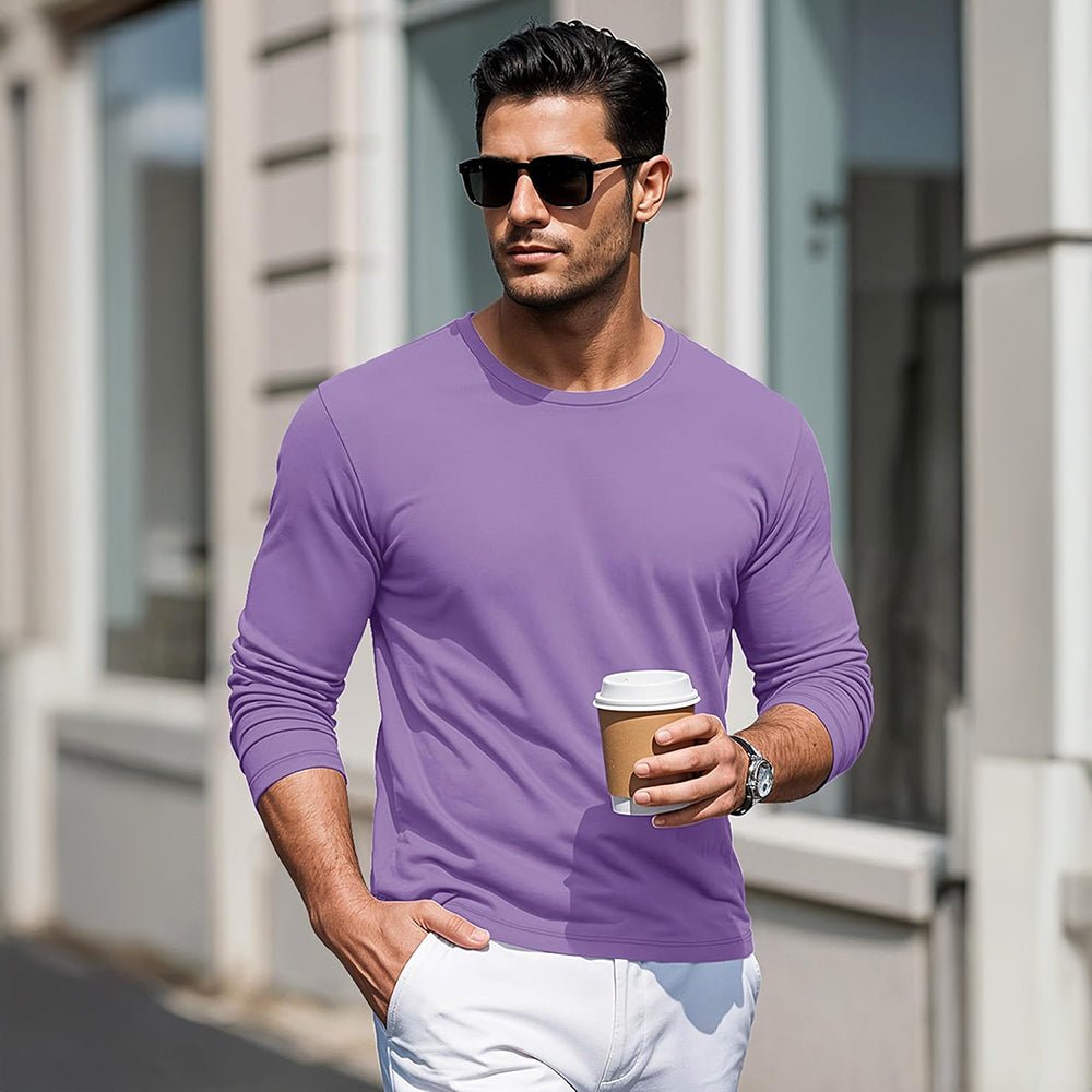 Light Purple Men's Crew Neck Long Sleeve Shirt Quick Dry Sports Shirt - MAGCOMSEN