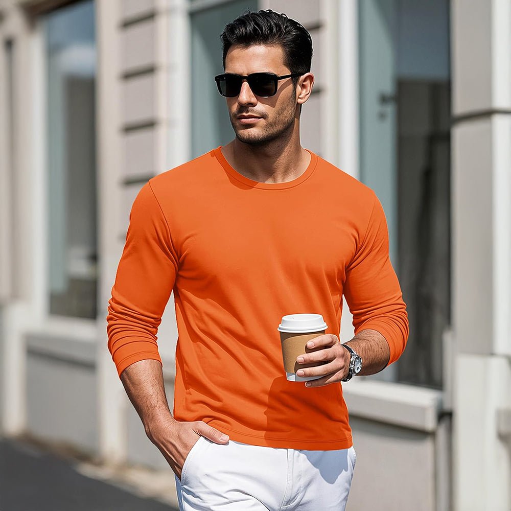 Orange Men's Crew Neck Long Sleeve Shirt Quick Dry Sports Shirt - MAGCOMSEN