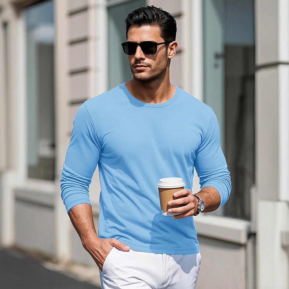 Grey Green Men's Crew Neck Long Sleeve Shirt Quick Dry Sports Shirt - MAGCOMSEN