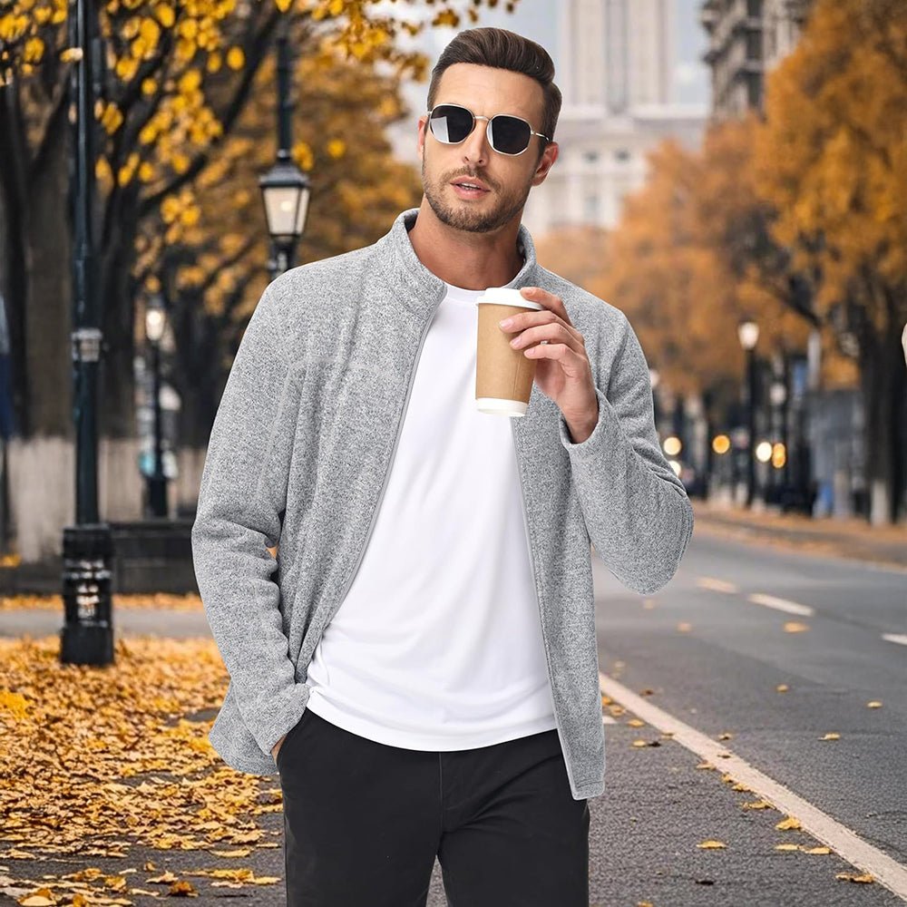 White Men's Fleece Jacket Full Zip Lightweight Warm Winter Sweatshirt - MAGCOMSEN