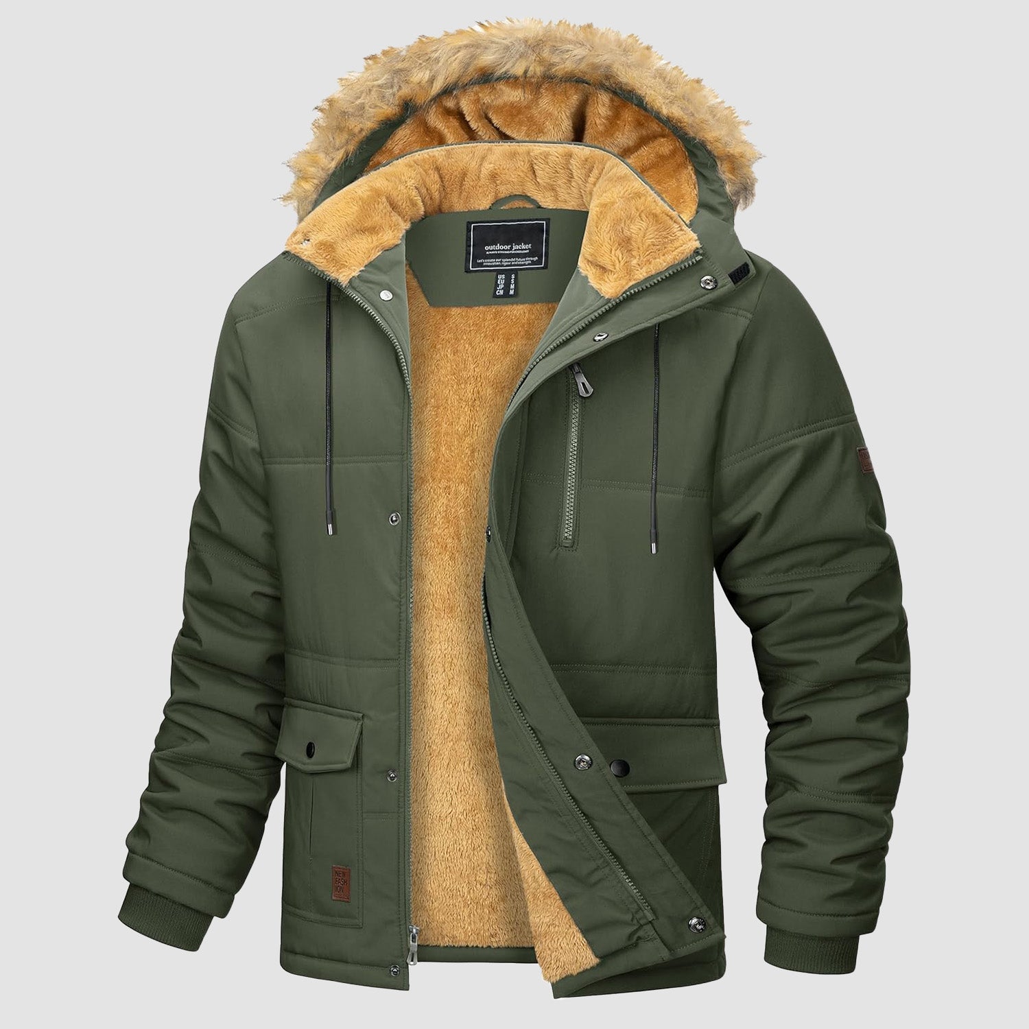 Men's Fleece Lined Parka Jacket - Hooded Puffer Warm Coat - MAGCOMSEN