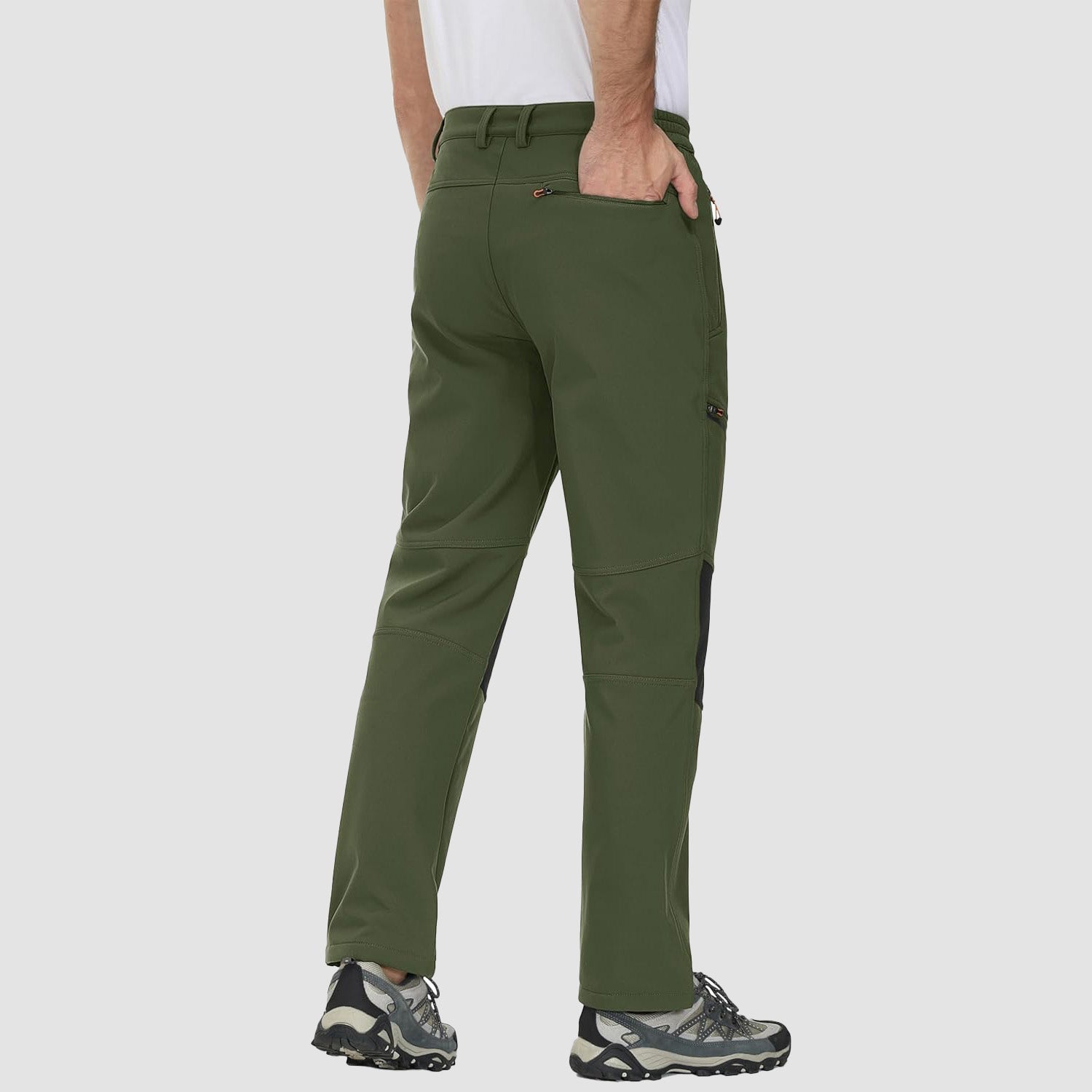 Army Green Men's Fleece - Lined Ski Pants - Water - Resistant, 4 Zip Pockets - MAGCOMSEN