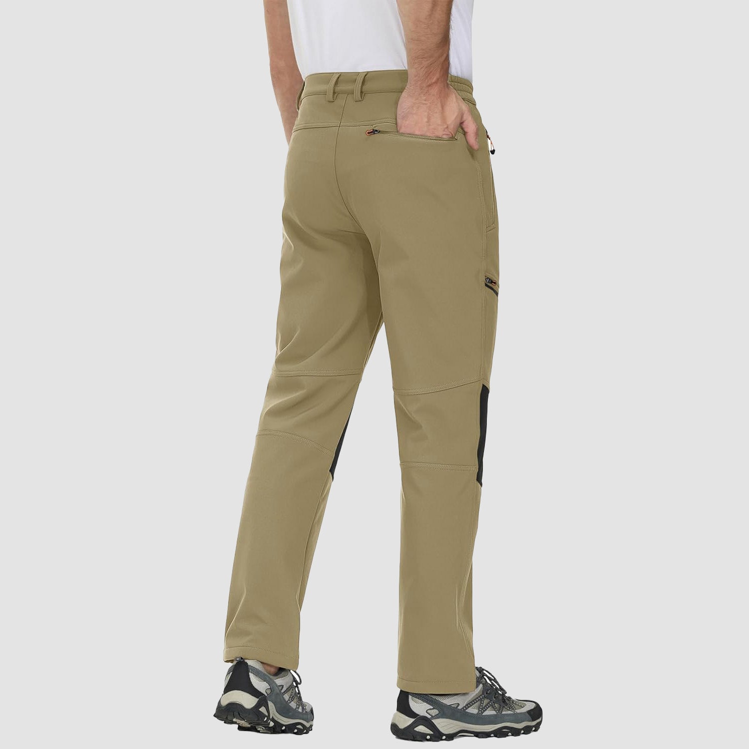 Khaki Men's Fleece - Lined Ski Pants - Water - Resistant, 4 Zip Pockets - MAGCOMSEN