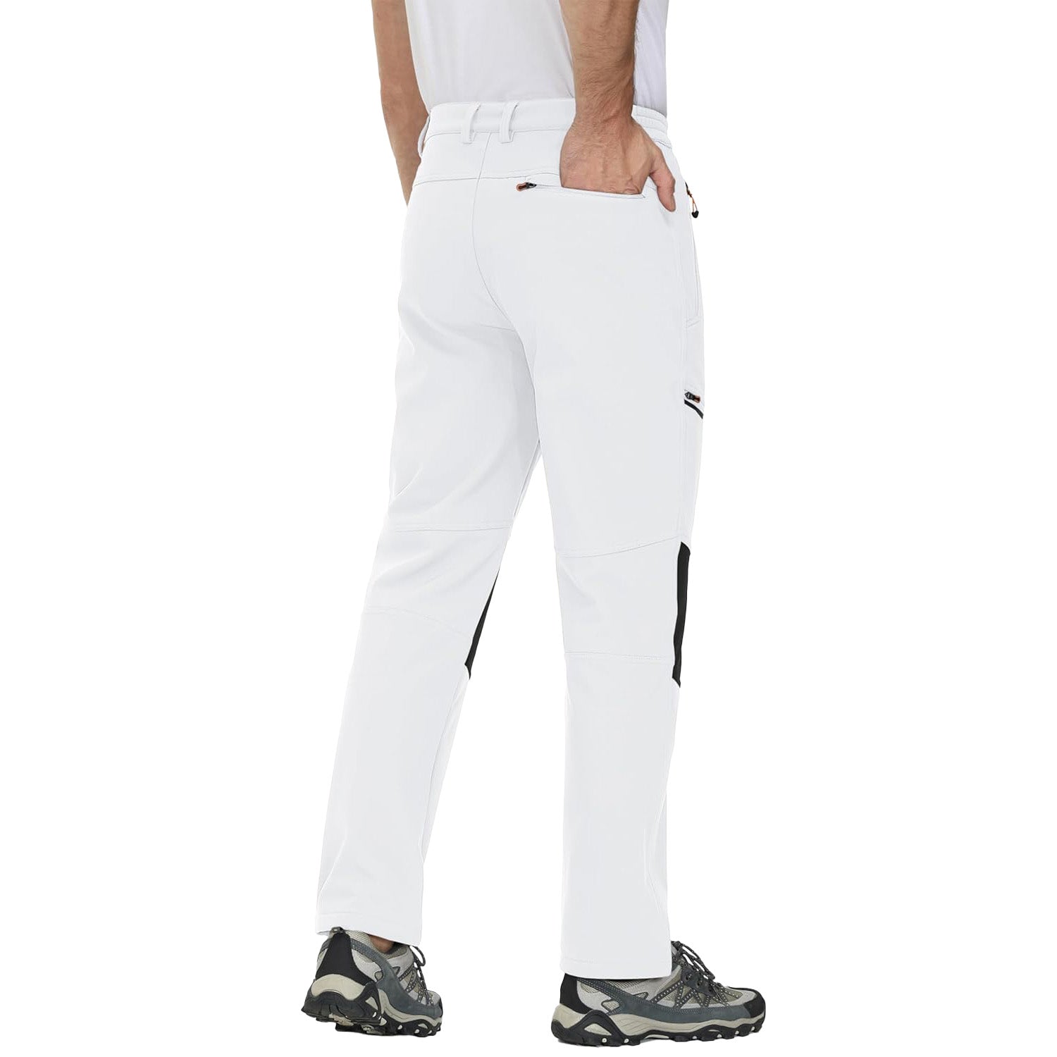 White Men's Fleece - Lined Ski Pants - Water - Resistant, 4 Zip Pockets - MAGCOMSEN