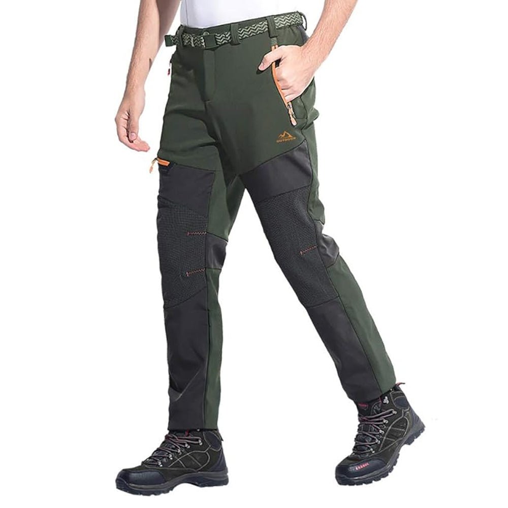 Army Green Men's Fleece - Lined Softshell Pants, Water - Resistant for Outdoors - MAGCOMSEN