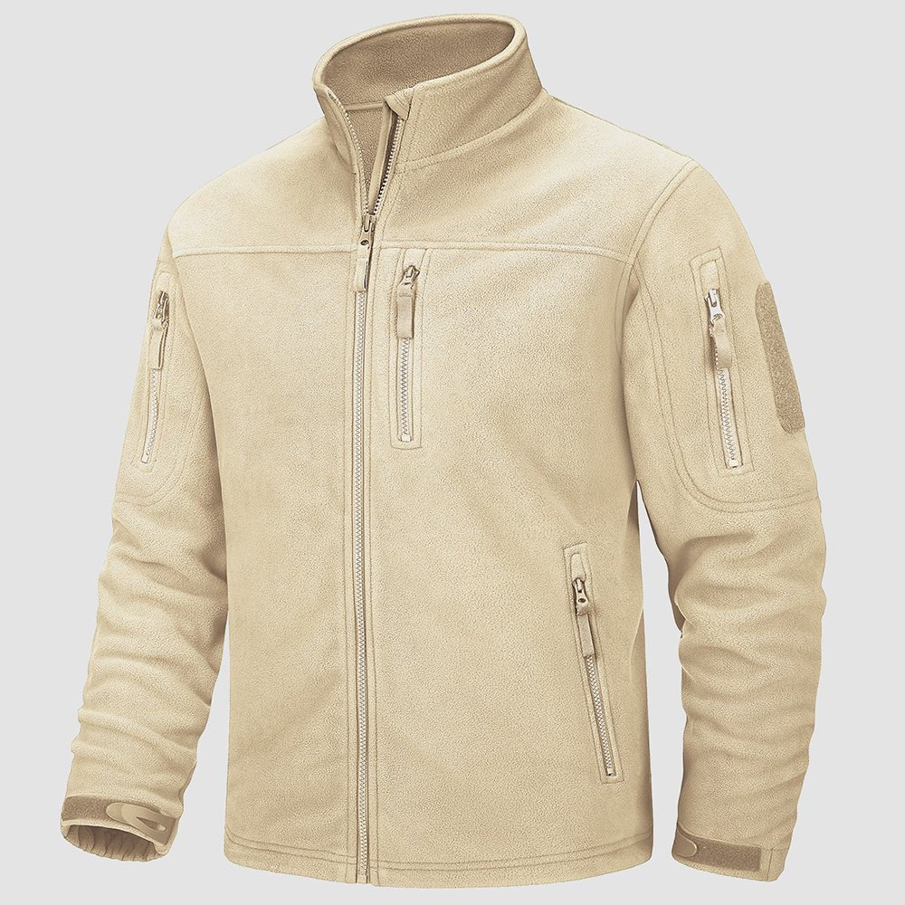 Beige Men's Fleece Tactical Jacket Stand Collar Military Field Jackets - MAGCOMSEN