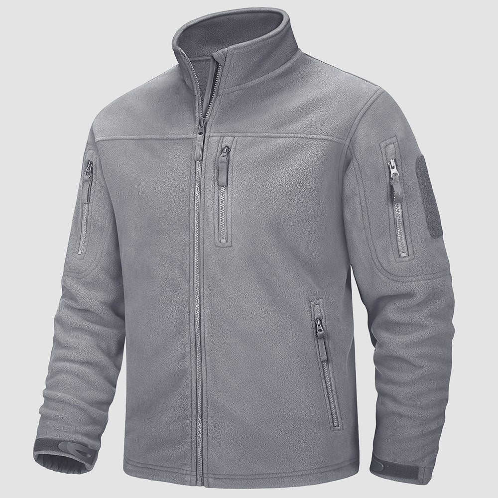 Light Grey Men's Fleece Tactical Jacket Stand Collar Military Field Jackets - MAGCOMSEN