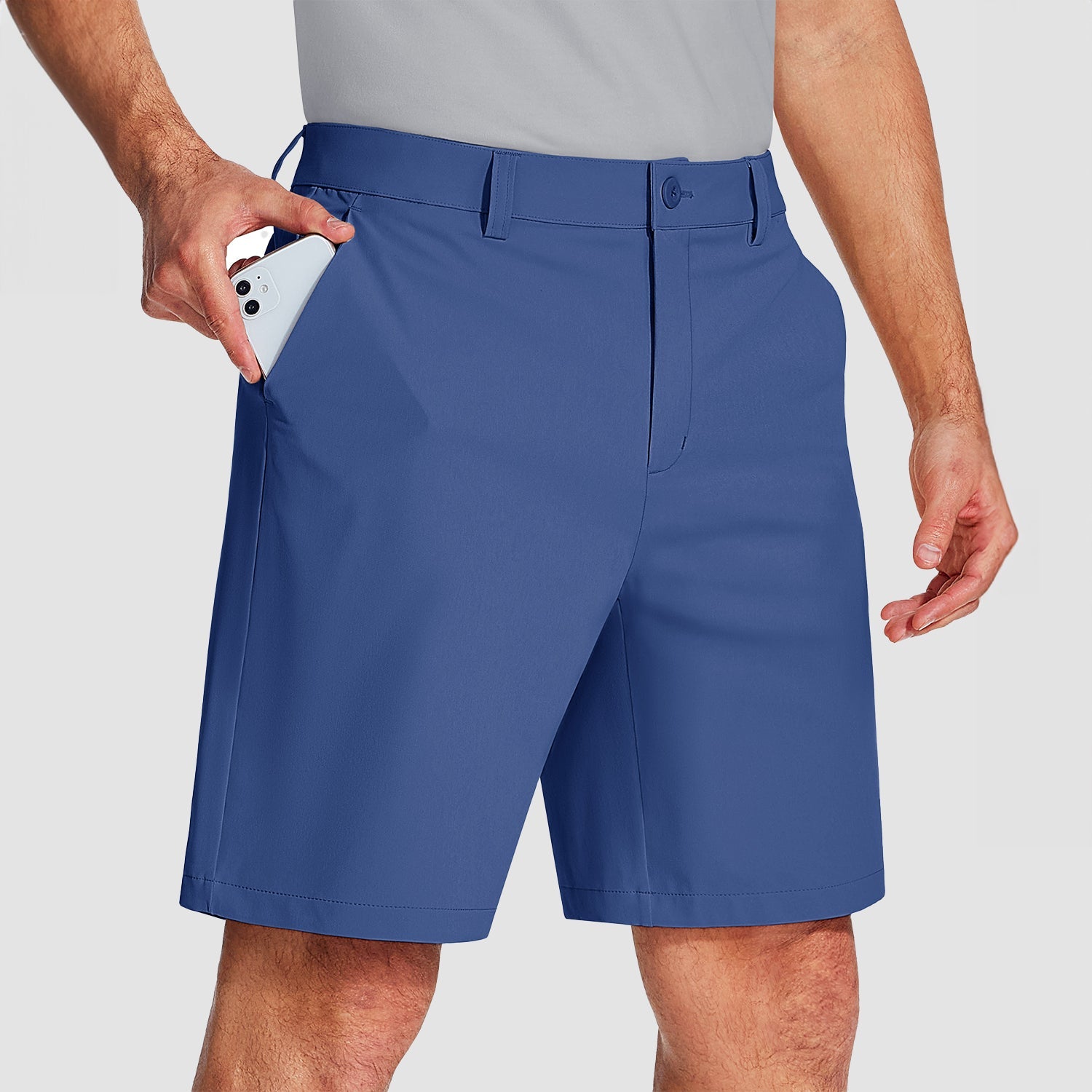 Blue Grey Men's Golf Shorts 9 Inch Inseam Quick Dry Casual Shorts Stretch Hiking Dress Work Shorts with 4 Pockets Flat Front - MAGCOMSEN