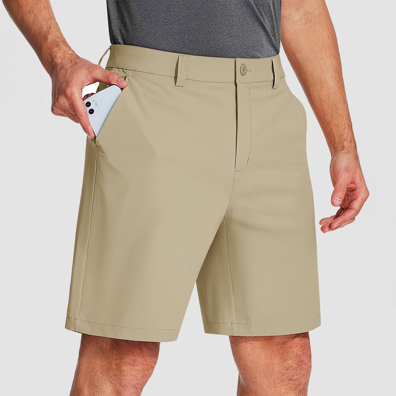 Khaki Men's Golf Shorts 9 Inch Inseam Quick Dry Casual Shorts Stretch Hiking Dress Work Shorts with 4 Pockets Flat Front - MAGCOMSEN