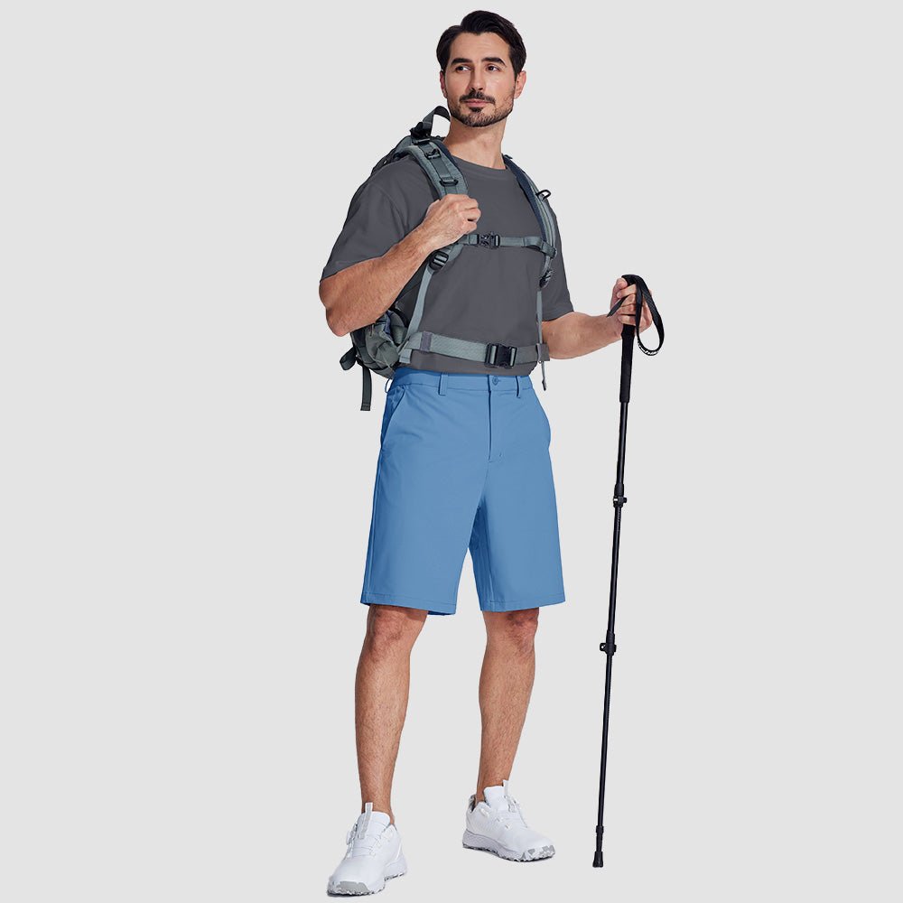 Light Blue Men's Golf Shorts 9 Inch Inseam Quick Dry Casual Shorts Stretch Hiking Dress Work Shorts with 4 Pockets Flat Front - MAGCOMSEN