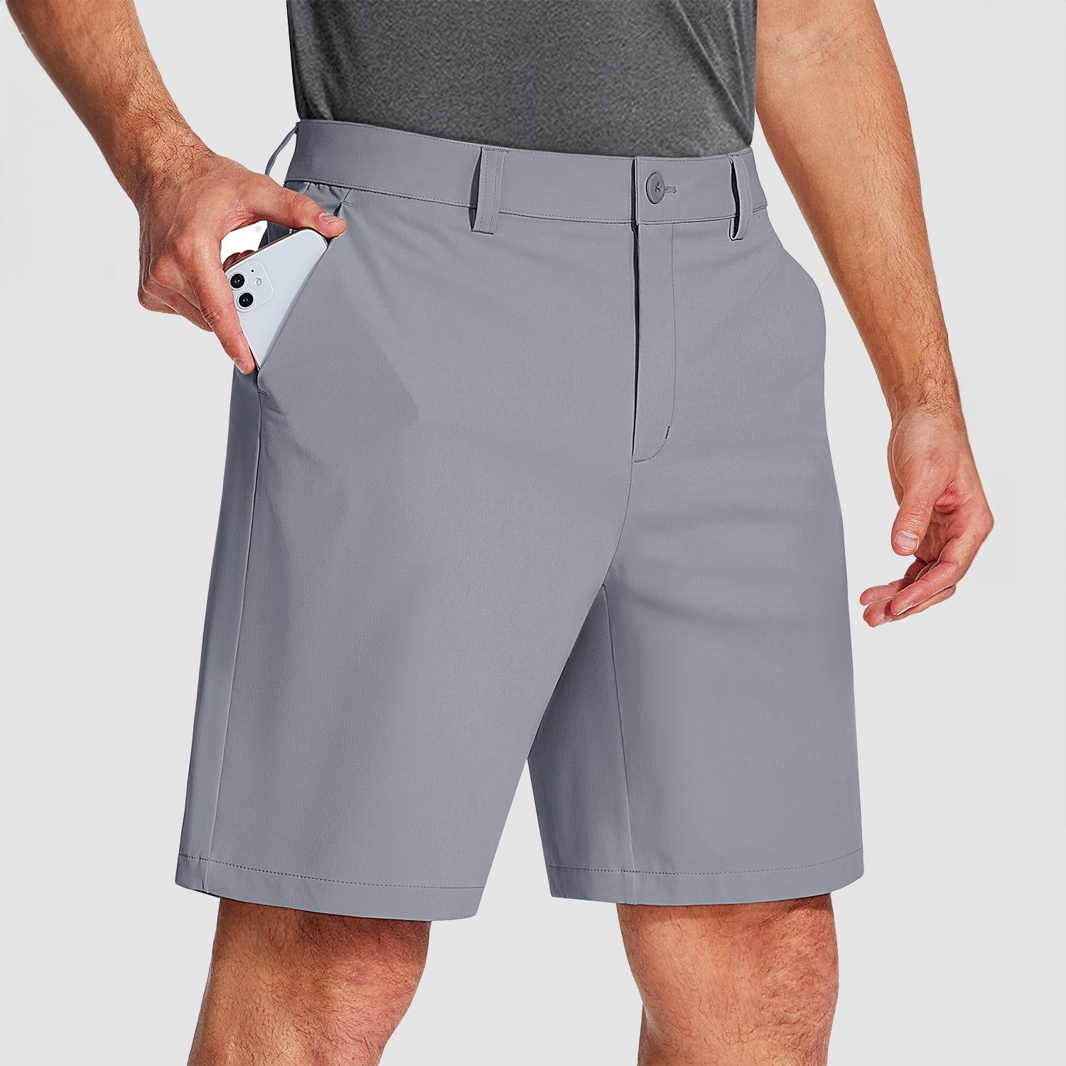 Lightweigt Grey Men's Golf Shorts 9 Inch Inseam Quick Dry Casual Shorts Stretch Hiking Dress Work Shorts with 4 Pockets Flat Front - MAGCOMSEN