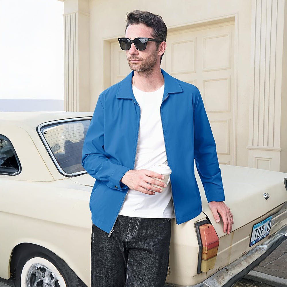 Blue Green Men's Lightweight Jacket Casual Laydown Collar Jacket - MAGCOMSEN