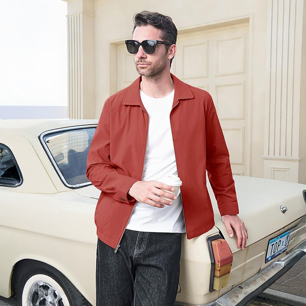 Dark Orange Men's Lightweight Jacket Casual Laydown Collar Jacket - MAGCOMSEN