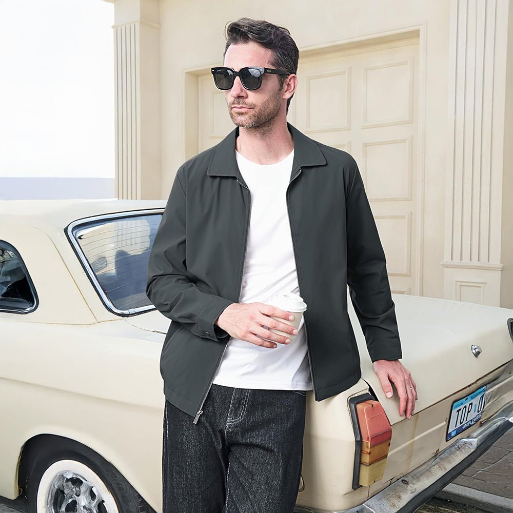 Dark Grey Men's Lightweight Jacket Casual Laydown Collar Jacket - MAGCOMSEN