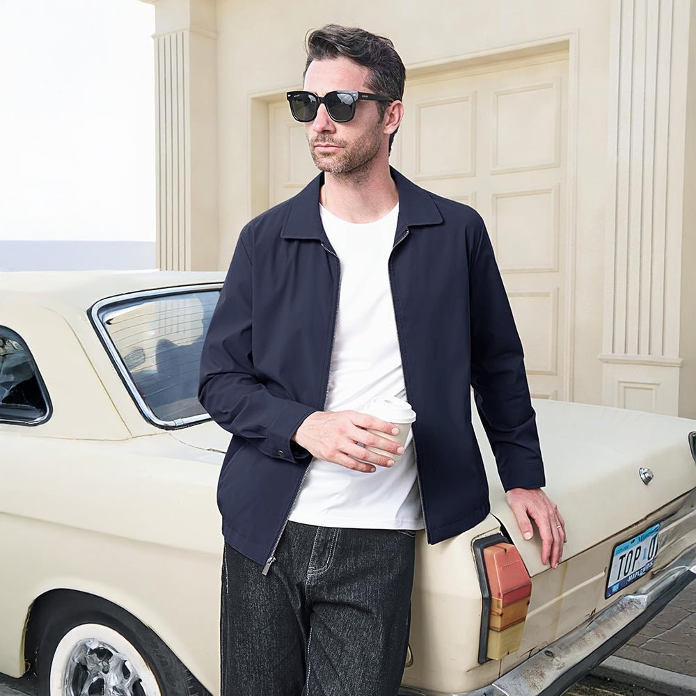 Navy Men's Lightweight Jacket Casual Laydown Collar Jacket - MAGCOMSEN