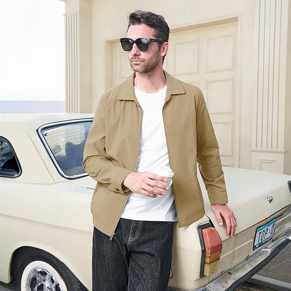 Khaki Men's Lightweight Jacket Casual Laydown Collar Jacket - MAGCOMSEN