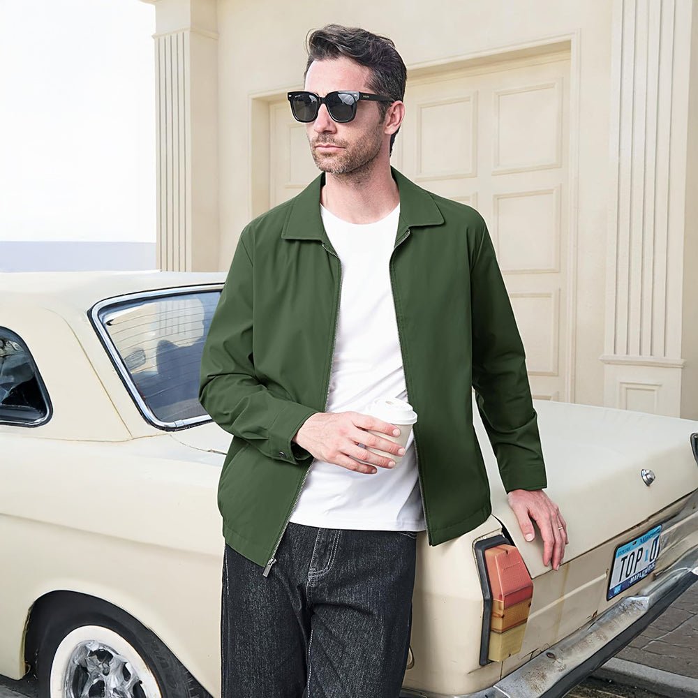 Army Green Men's Lightweight Jacket Casual Laydown Collar Jacket - MAGCOMSEN