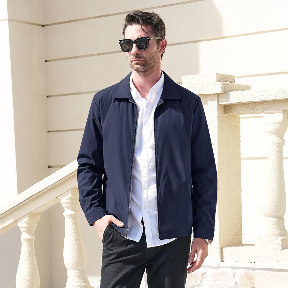 Navy Men's Lightweight Jacket Casual Laydown Collar Jacket - MAGCOMSEN
