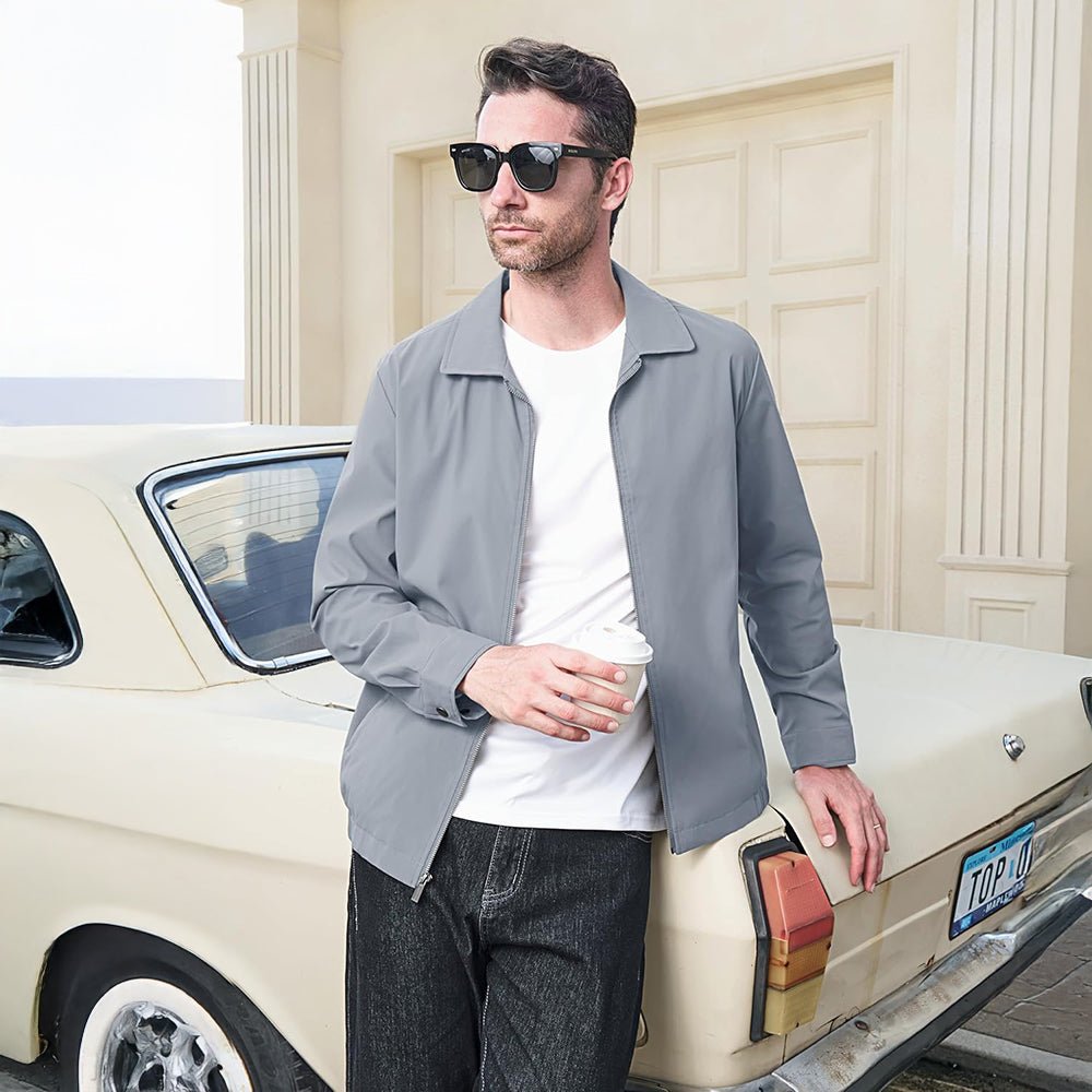Light Grey Men's Lightweight Jacket Casual Laydown Collar Jacket - MAGCOMSEN