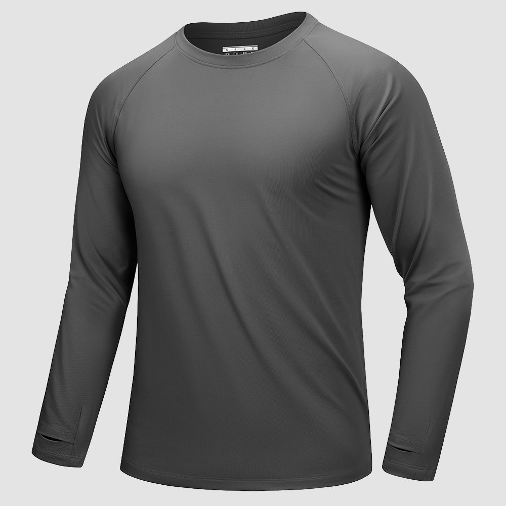 Dark Gray Men's Long Sleeve Dry Fit Athletic Running Shirt - MAGCOMSEN