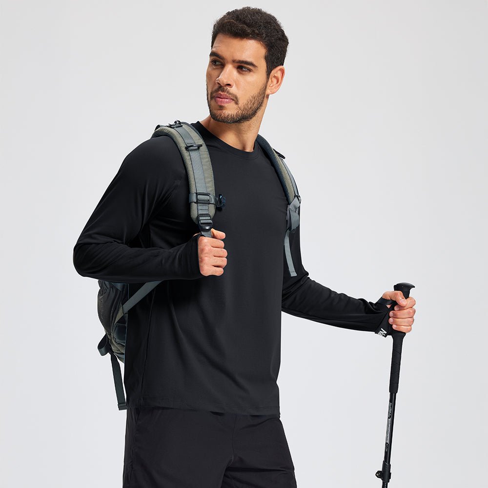 Black Men's Long Sleeve Dry Fit Athletic Running Shirt - MAGCOMSEN