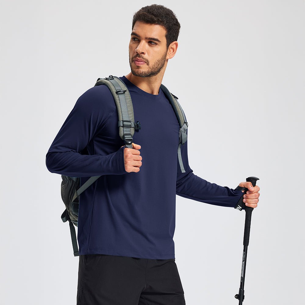 Navy Men's Long Sleeve Dry Fit Athletic Running Shirt - MAGCOMSEN