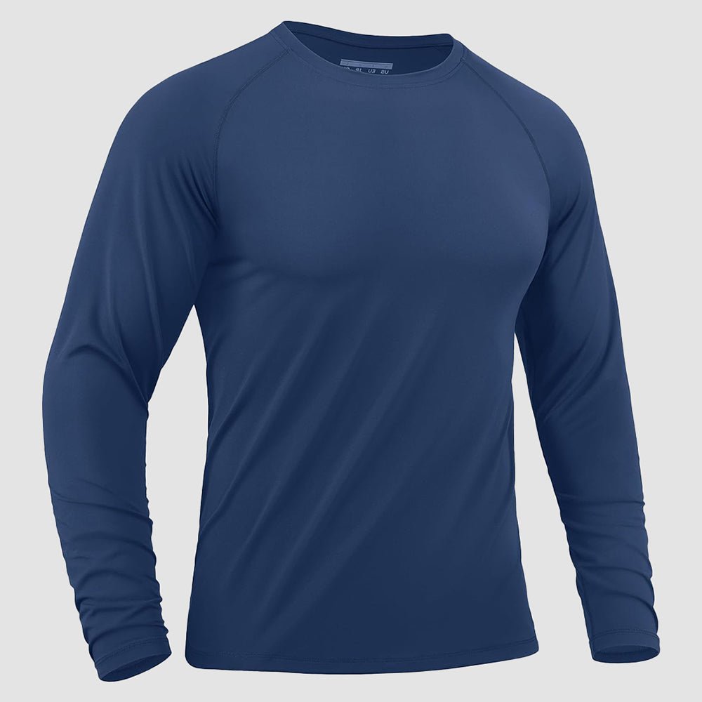 Blue Grey Men's Long Sleeve Rash Guard UPF 50+ Athletic Swim Shirt - MAGCOMSEN