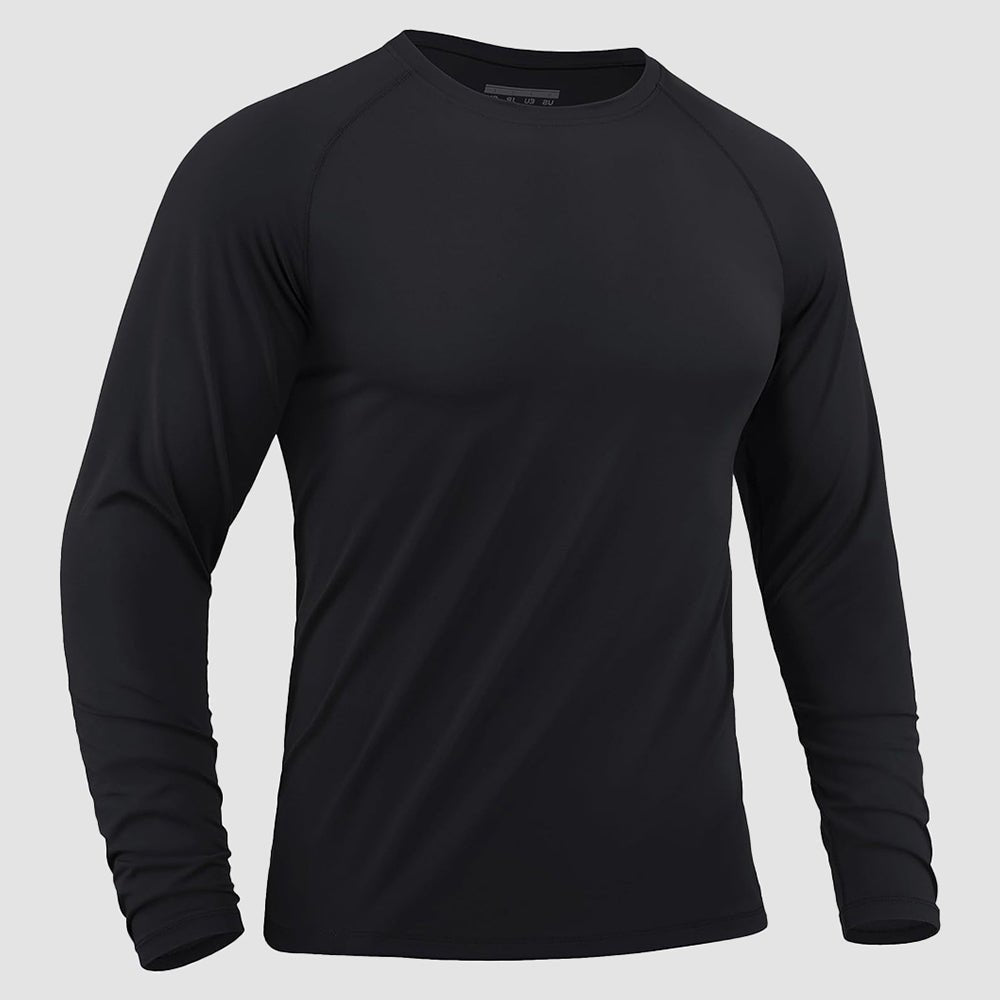 Black Men's Long Sleeve Rash Guard UPF 50+ Athletic Swim Shirt - MAGCOMSEN