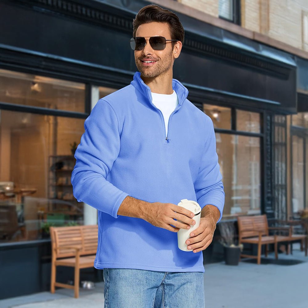 Light Blue Men's Polar Fleece Pullover Quarter Zip Winter Sweatshirt - MAGCOMSEN