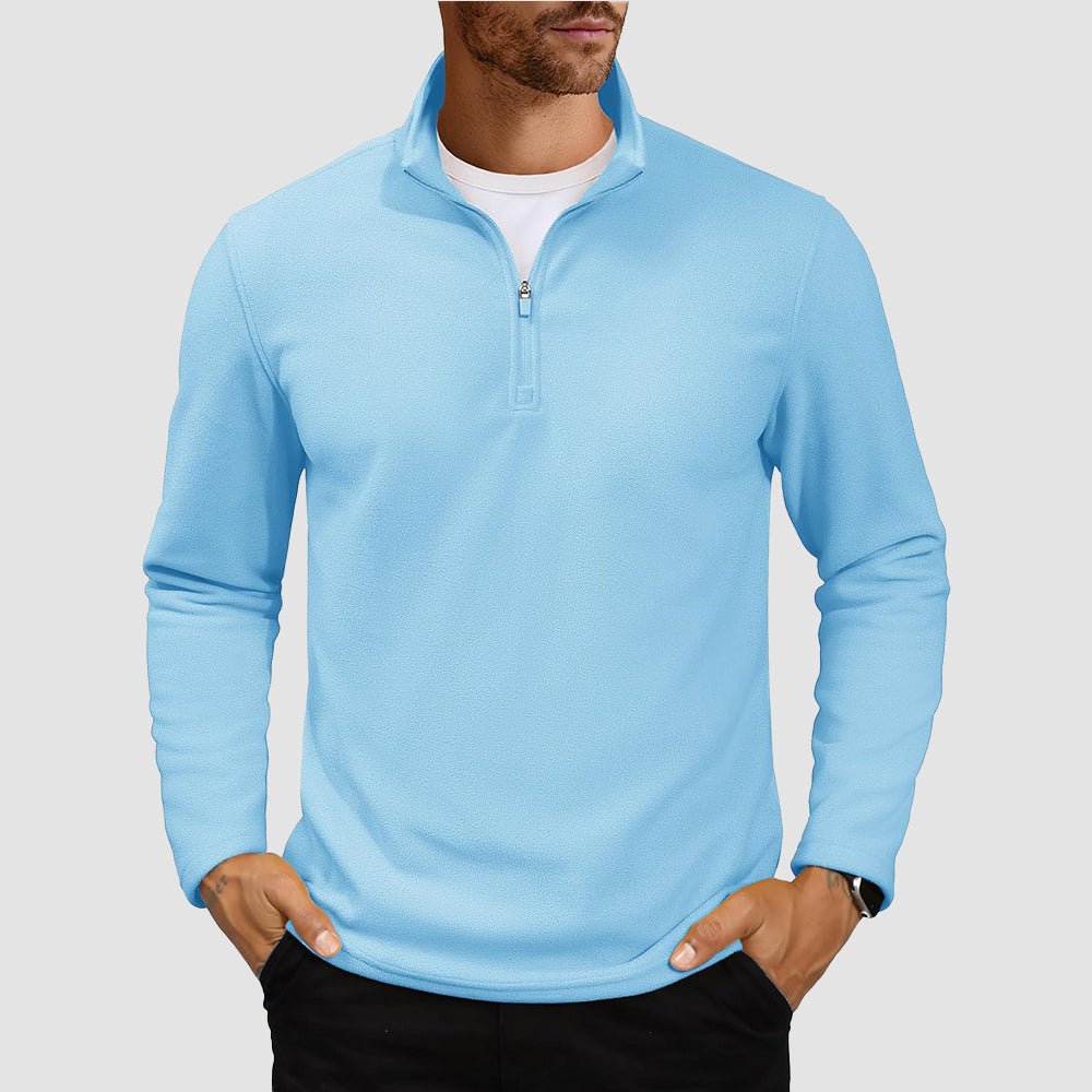Water Blue Men's Polar Fleece Pullover Quarter Zip Winter Sweatshirt - MAGCOMSEN