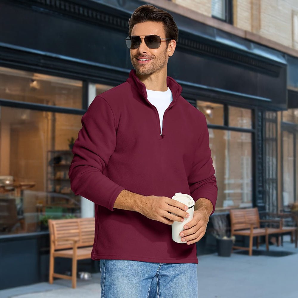 Water Blue Men's Polar Fleece Pullover Quarter Zip Winter Sweatshirt - MAGCOMSEN