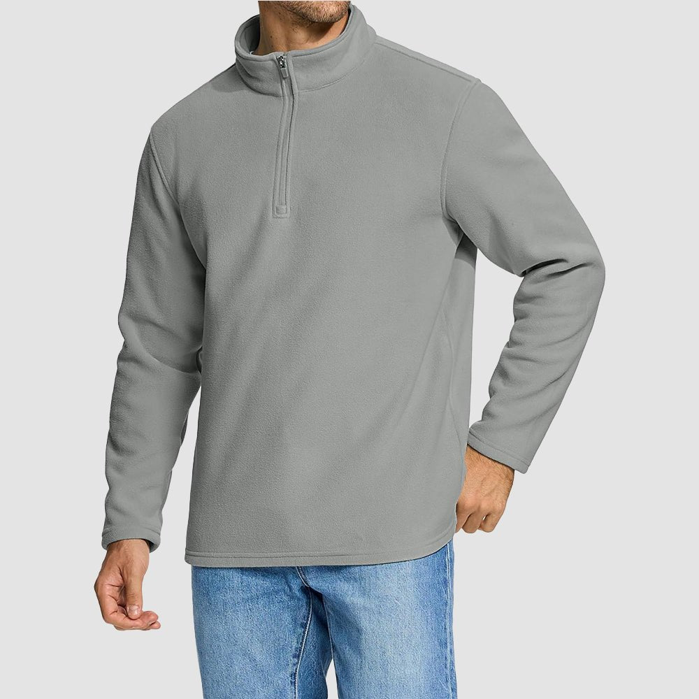 Light Grey Men's Polar Fleece Pullover Quarter Zip Winter Sweatshirt - MAGCOMSEN
