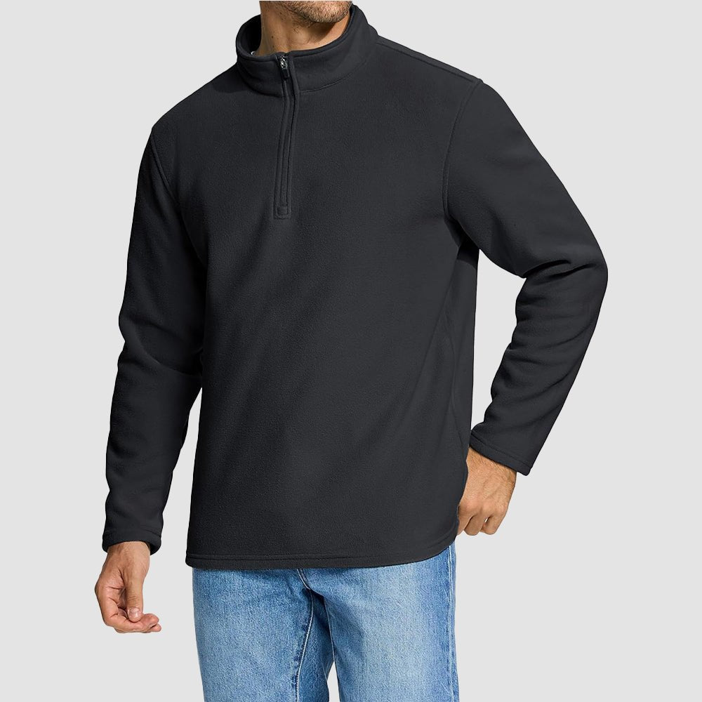 Black Men's Polar Fleece Pullover Quarter Zip Winter Sweatshirt - MAGCOMSEN