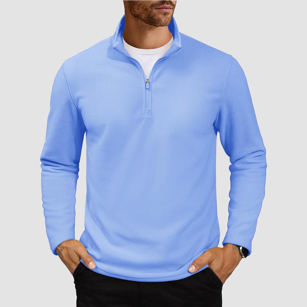 Light Blue Men's Polar Fleece Pullover Quarter Zip Winter Sweatshirt - MAGCOMSEN