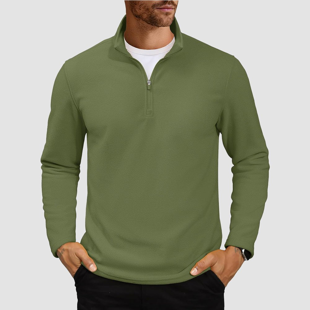 Army Green Men's Polar Fleece Pullover Quarter Zip Winter Sweatshirt - MAGCOMSEN