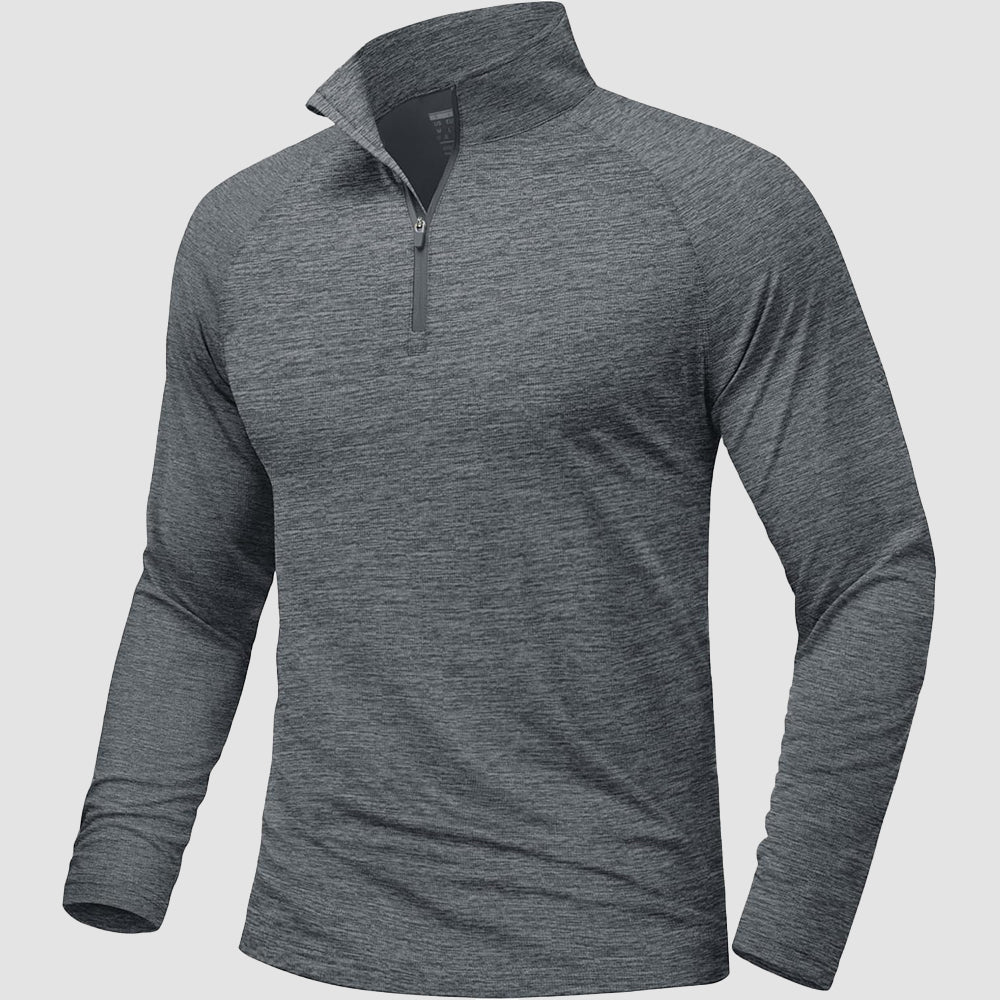 Dark Grey Men's Quarter Zip UPF 50+ Long Sleeve Rash Guard Shirt - MAGCOMSEN