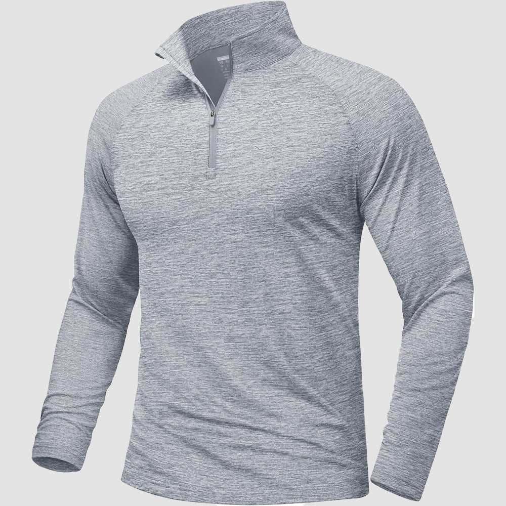 Light Grey Men's Quarter Zip UPF 50+ Long Sleeve Rash Guard Shirt - MAGCOMSEN