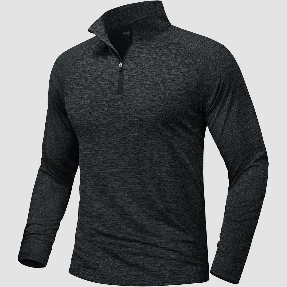 Black Men's Quarter Zip UPF 50+ Long Sleeve Rash Guard Shirt - MAGCOMSEN