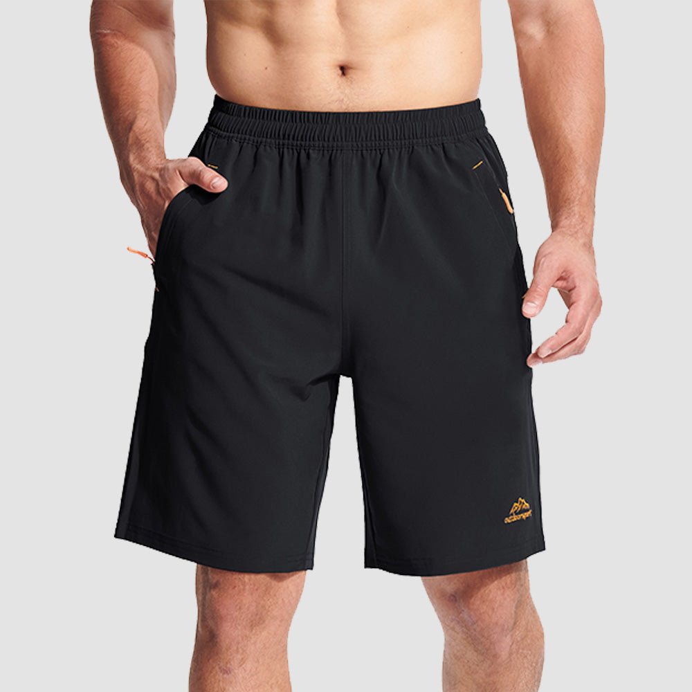 Black Men's Quick Dry Hiking Shorts with Zipper Pockets - Lightweight Athletic Shorts - MAGCOMSEN