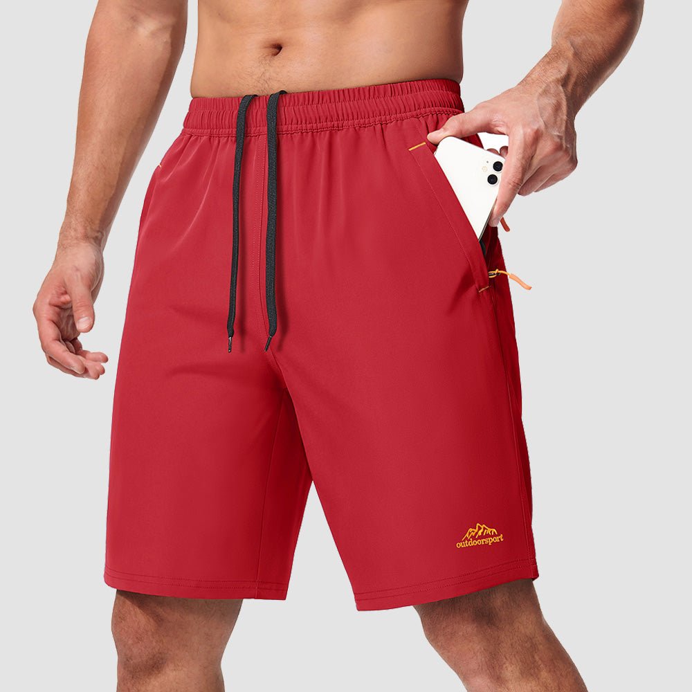 Red Men's Quick Dry Hiking Shorts with Zipper Pockets - Lightweight Athletic Shorts - MAGCOMSEN
