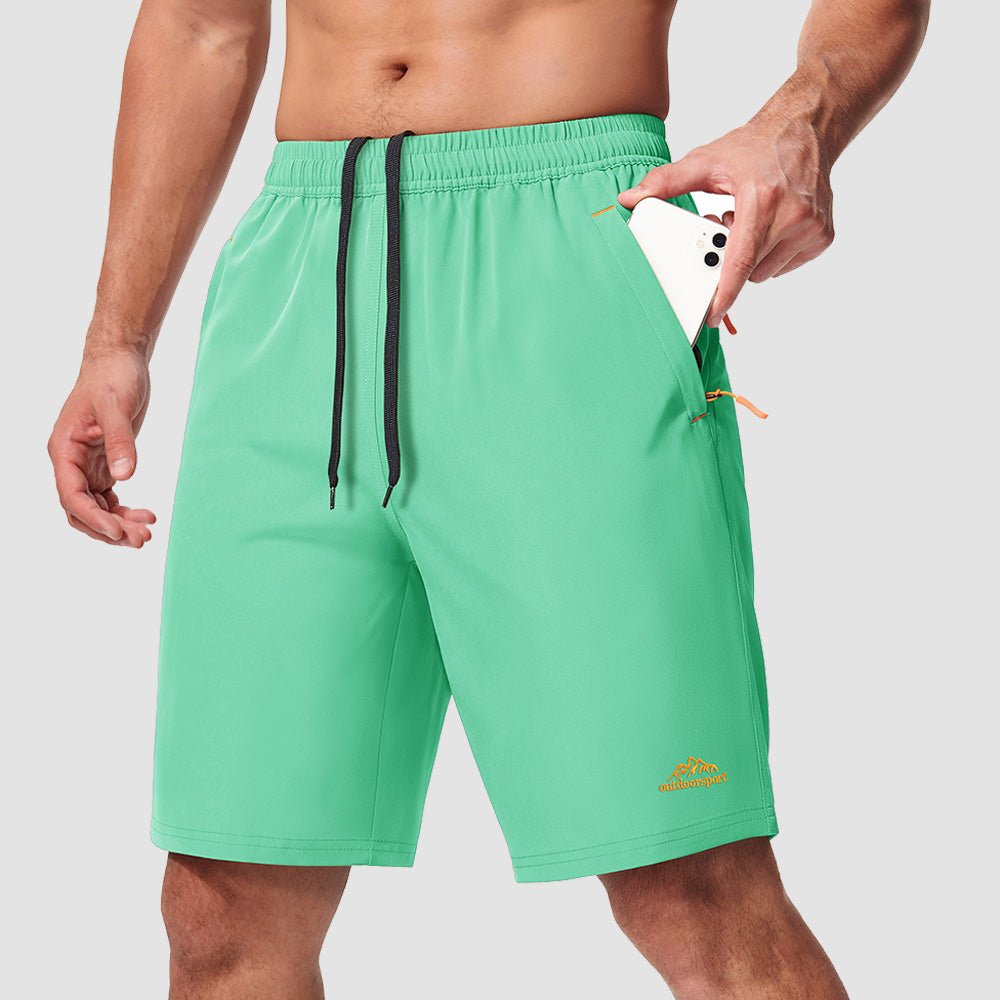 Mint Green Men's Quick Dry Hiking Shorts with Zipper Pockets - Lightweight Athletic Shorts - MAGCOMSEN
